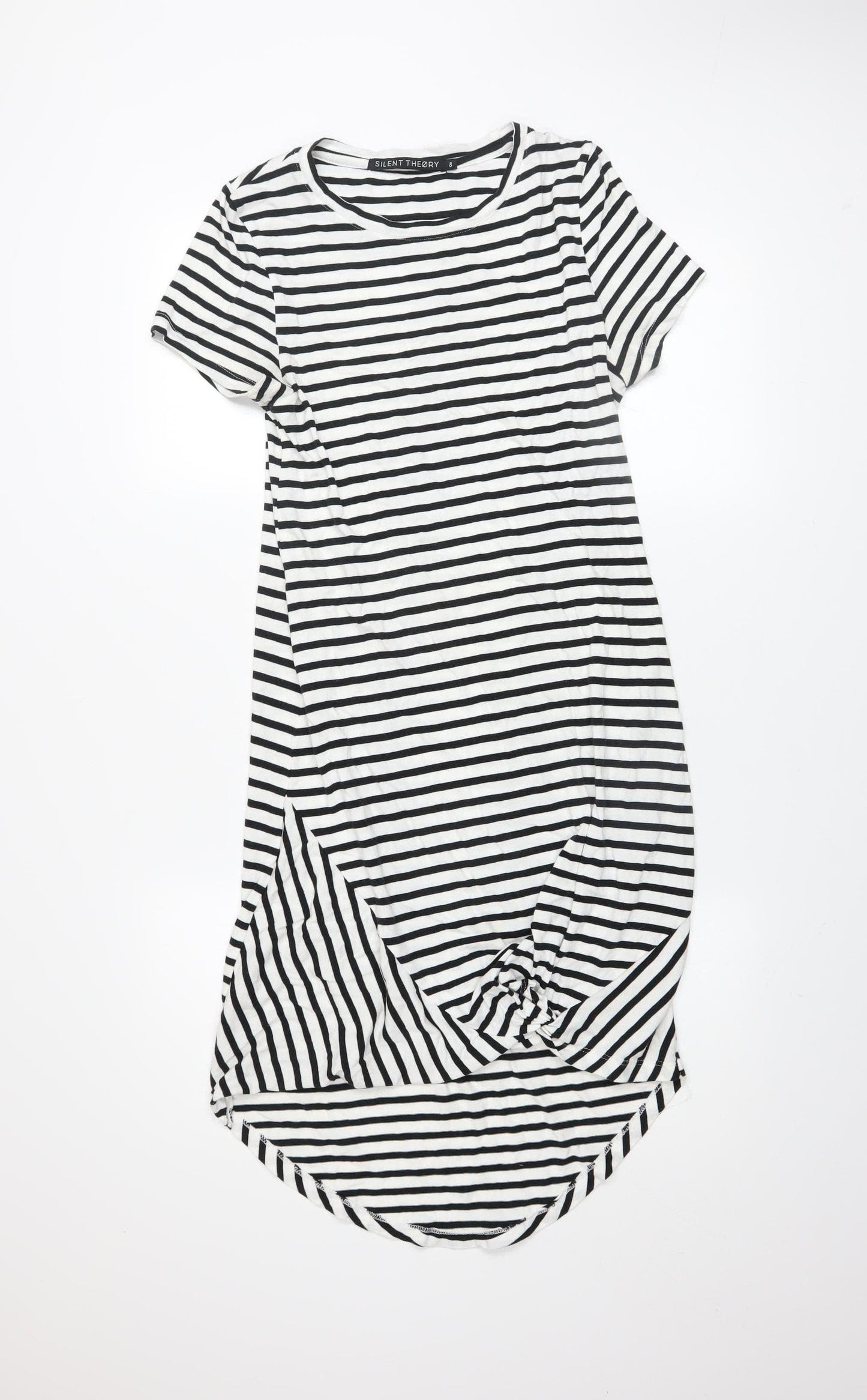 Silent Theory Women's Black Striped T-Shirt Dress Size 8 Casual Jersey