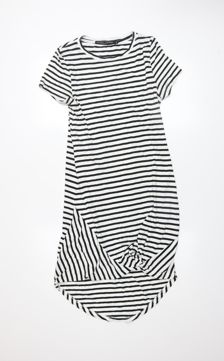 Silent Theory Women's Black Striped T-Shirt Dress Size 8 Casual Jersey