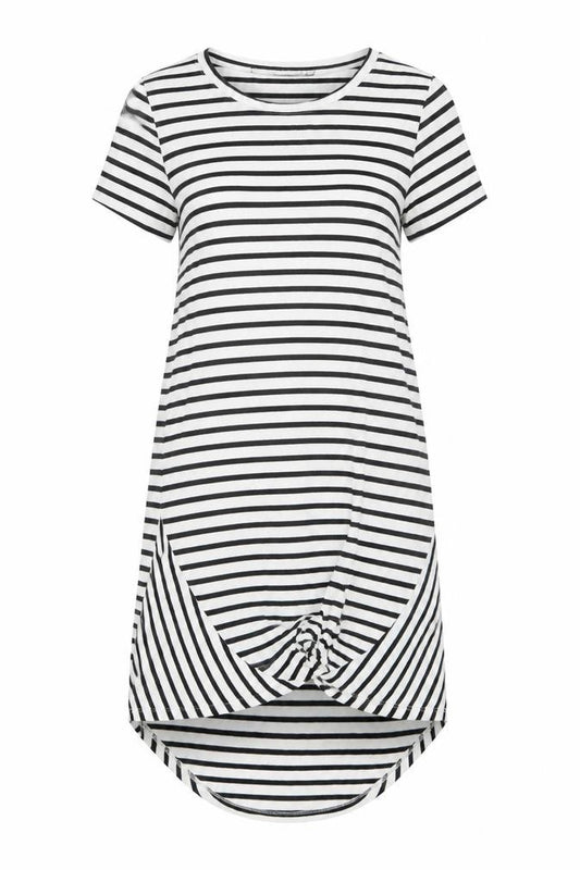 Front view of Silent Theory Women's Black Striped T-Shirt Dress, size 8, Casual Jersey