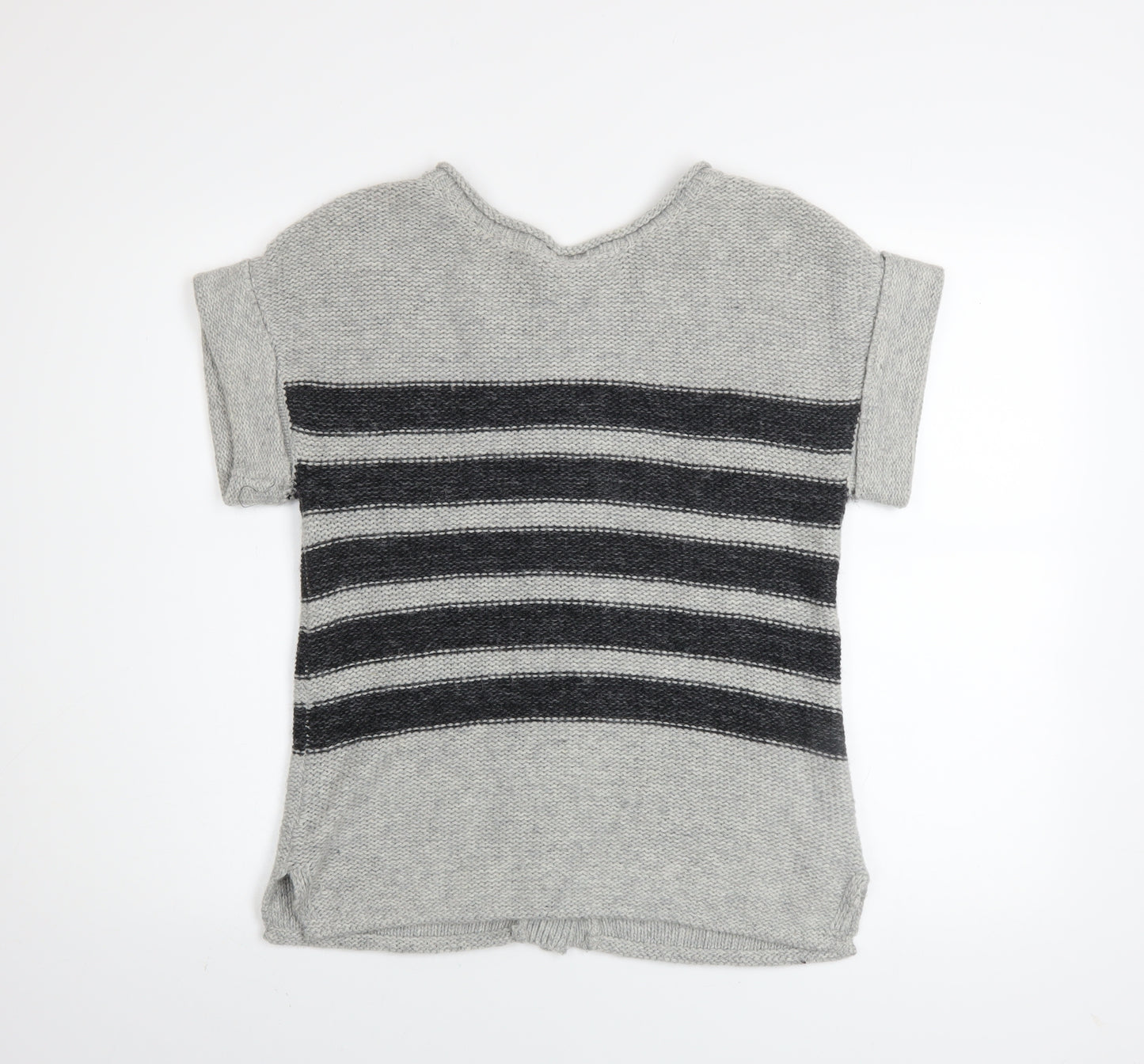 Mint Velvet Womens Grey Striped Short Sleeve Cardigan Size 10