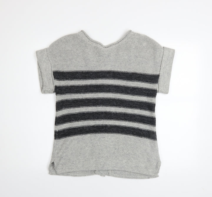 Mint Velvet Womens Grey Striped Short Sleeve Cardigan Size 10
