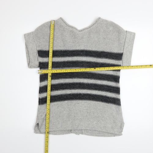 Mint Velvet Womens Grey Striped Short Sleeve Cardigan Size 10
