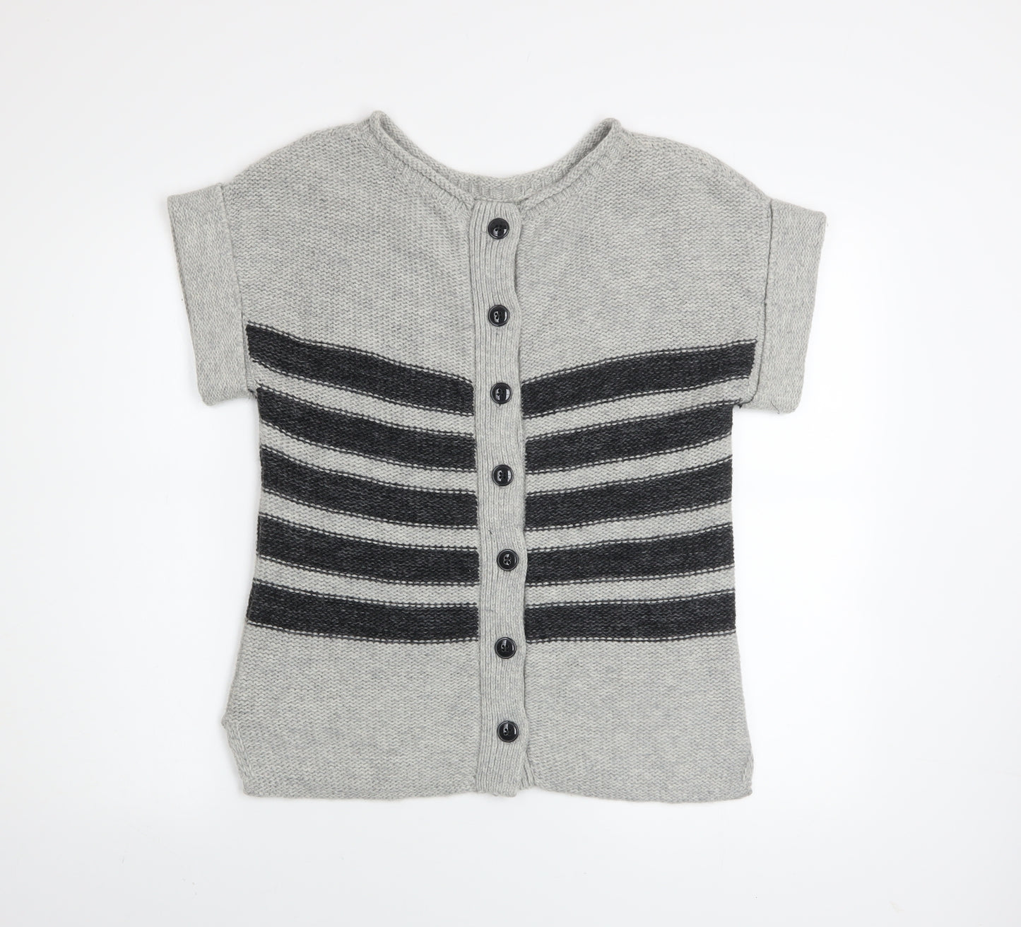 Mint Velvet Womens Grey Striped Short Sleeve Cardigan Size 10