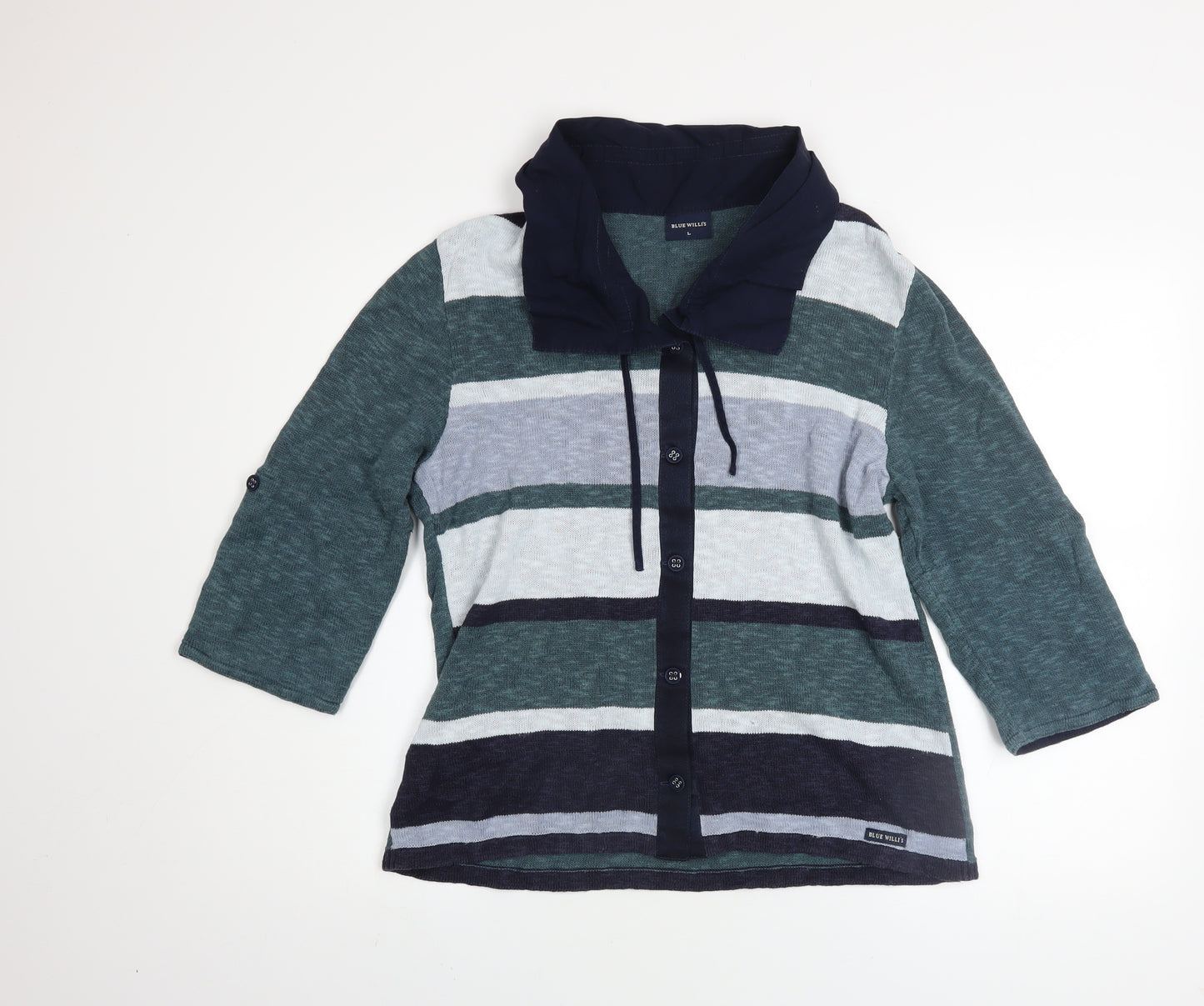 Blue Willi's Men's Blue Striped Linen Cotton Cardigan L