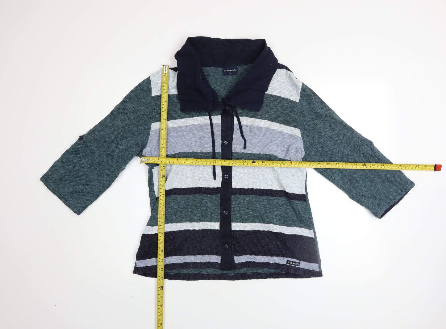 Blue Willi's Men's Blue Striped Linen Cotton Cardigan L