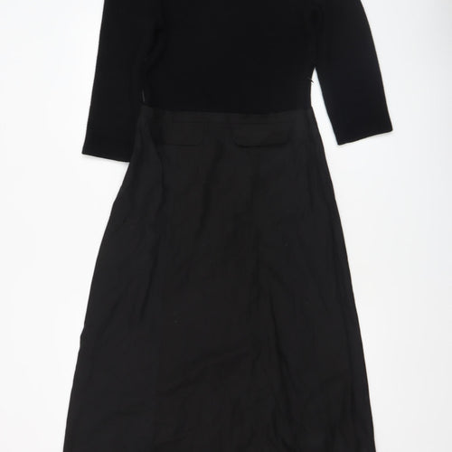 ZARA Women Black Midi Fit & Flare High Neck Cotton Dress Size 8