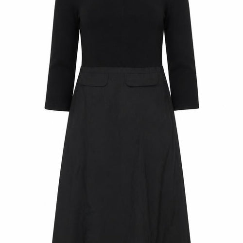 ZARA Women Black Midi Fit & Flare High Neck Cotton Dress Size 8