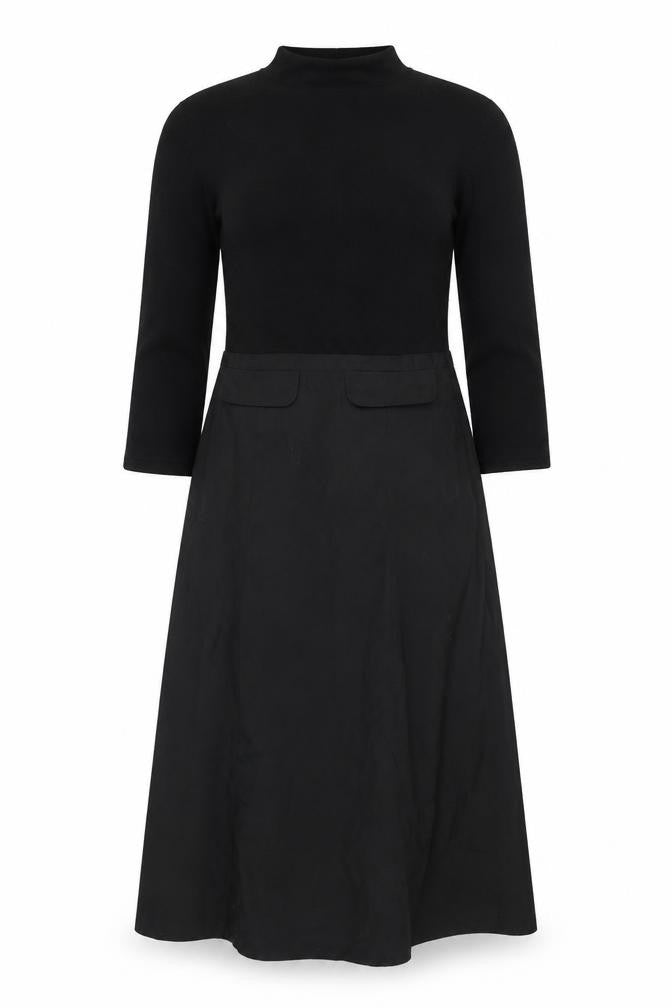 ZARA Women Black Midi Fit & Flare High Neck Cotton Dress Size 8