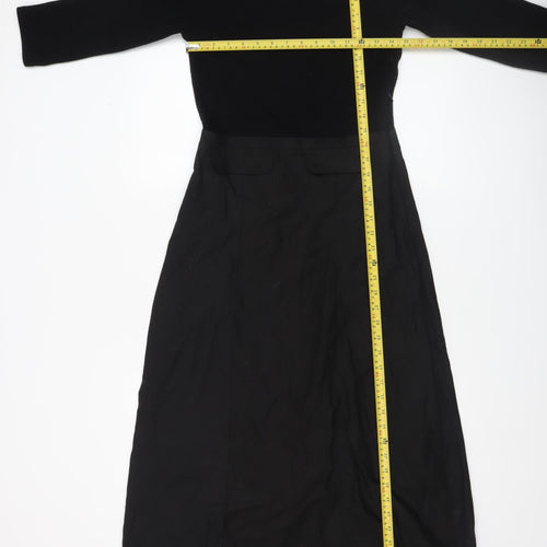 ZARA Women Black Midi Fit & Flare High Neck Cotton Dress Size 8