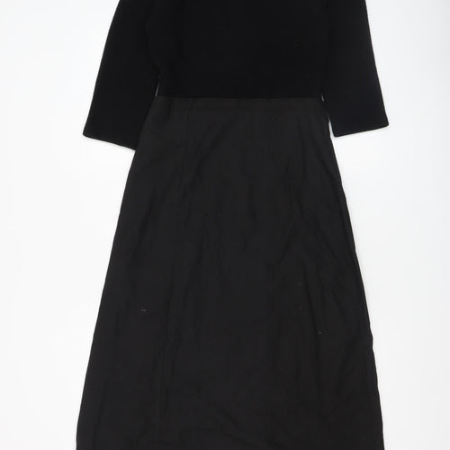 ZARA Women Black Midi Fit & Flare High Neck Cotton Dress Size 8