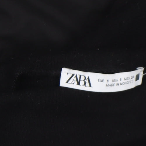 ZARA Women Black Midi Fit & Flare High Neck Cotton Dress Size 8