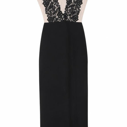 Jessica Women’s Black Beige Lace Sheath V-Neck Long Dress Size 10