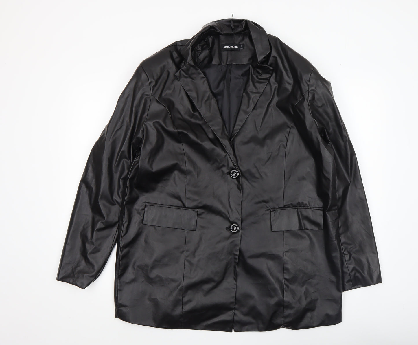 PrettyLittleThing Women’s Black Faux Leather Blazer Jacket Size S