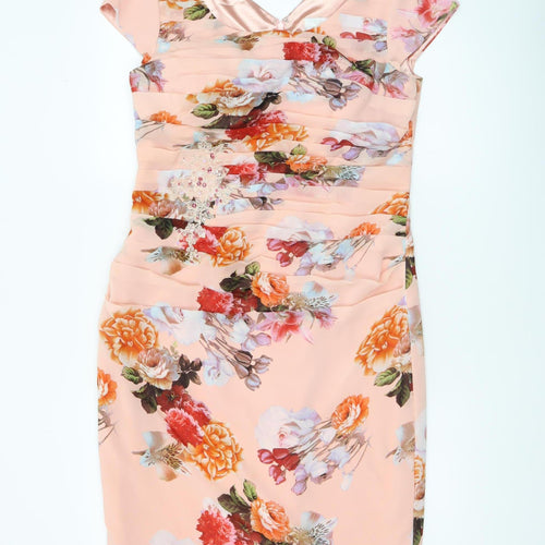 L'Atelier Womens Pink Floral Bodycon Dress Size 14 Elegant Wedding