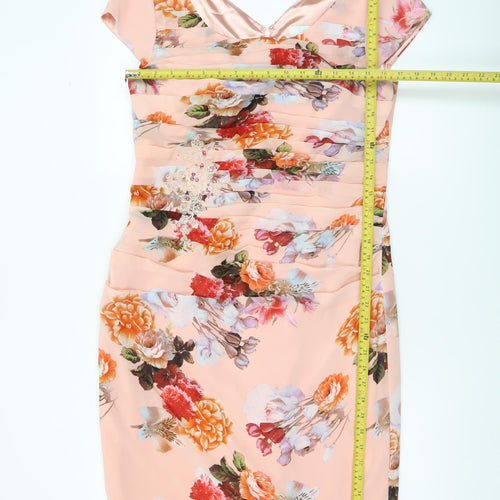 L'Atelier Womens Pink Floral Bodycon Dress Size 14 Elegant Wedding