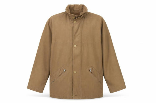 Front view of Bush Men's Brown Polyester Button-Up Casual Jacket, size 40, Regular