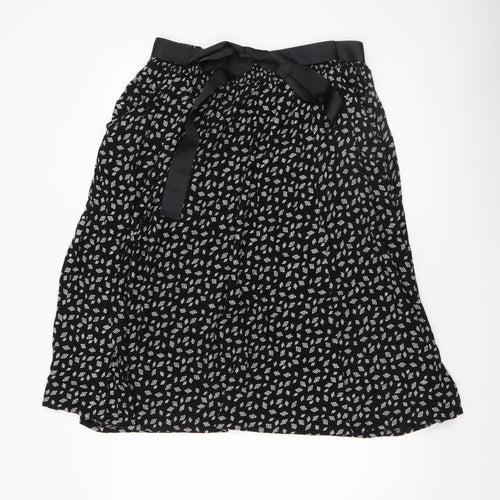 Whistles Women Black Midi Pleated Geometric Viscose Skirt M