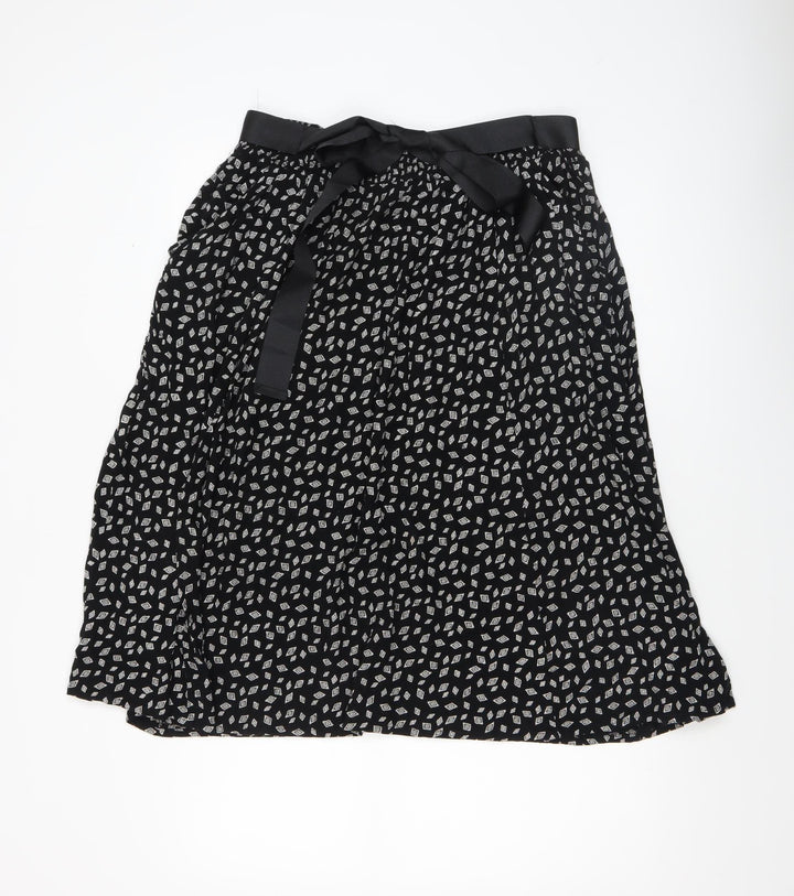 Whistles Women Black Midi Pleated Geometric Viscose Skirt M