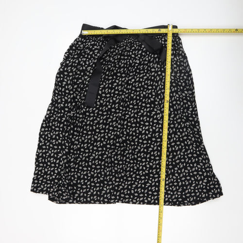 Whistles Women Black Midi Pleated Geometric Viscose Skirt M