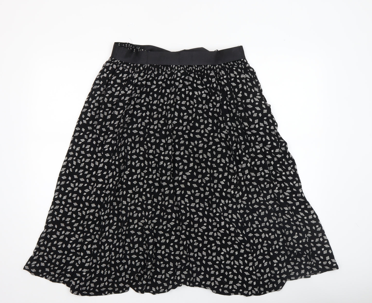 Whistles Women Black Midi Pleated Geometric Viscose Skirt M