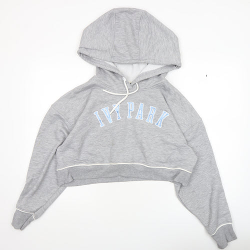 Ivy Park Women's Grey Cropped Hoodie Size M Drawstring Pullover