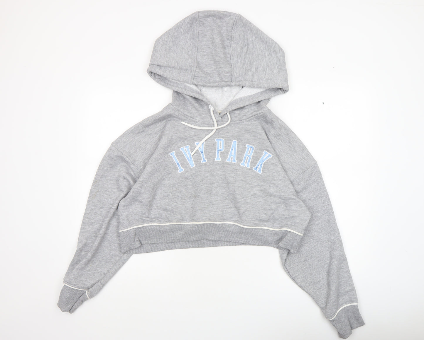 Ivy Park Women's Grey Cropped Hoodie Size M Drawstring Pullover