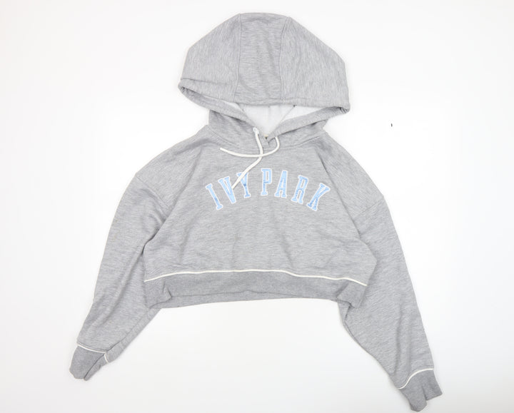 Ivy Park Women's Grey Cropped Hoodie Size M Drawstring Pullover