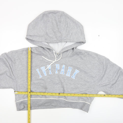 Ivy Park Women's Grey Cropped Hoodie Size M Drawstring Pullover
