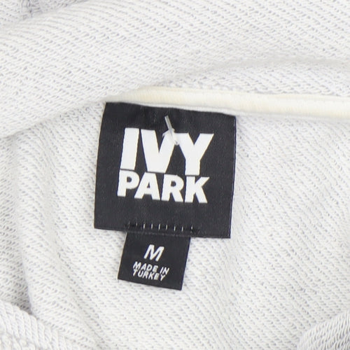 Ivy Park Women's Grey Cropped Hoodie Size M Drawstring Pullover