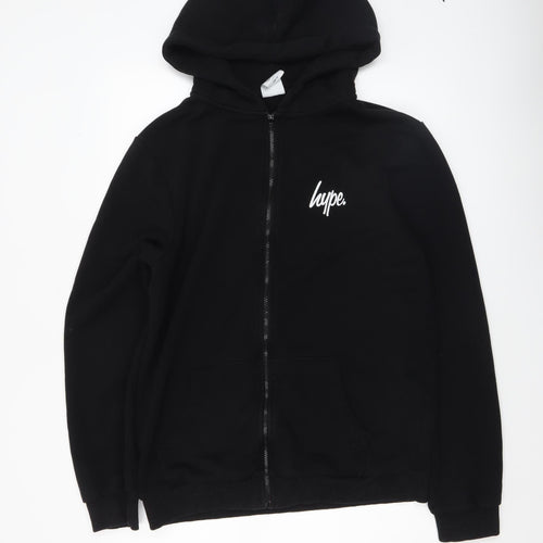 Hype Unisex Black Full Zip Hoodie Size 14 Cotton Blend