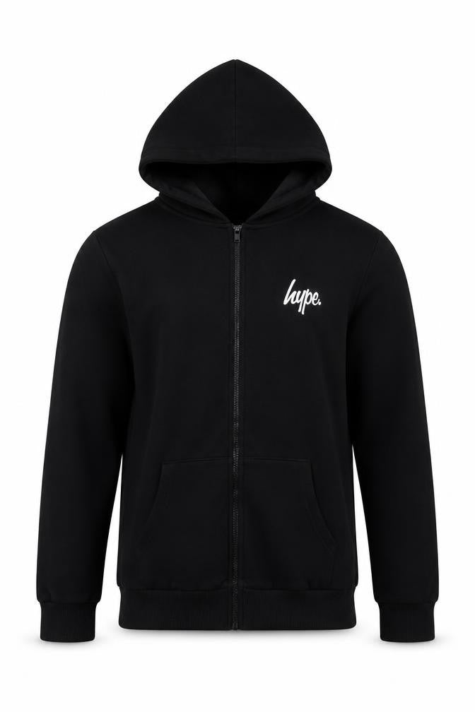 Hype Unisex Black Full Zip Hoodie Size 14 Cotton Blend