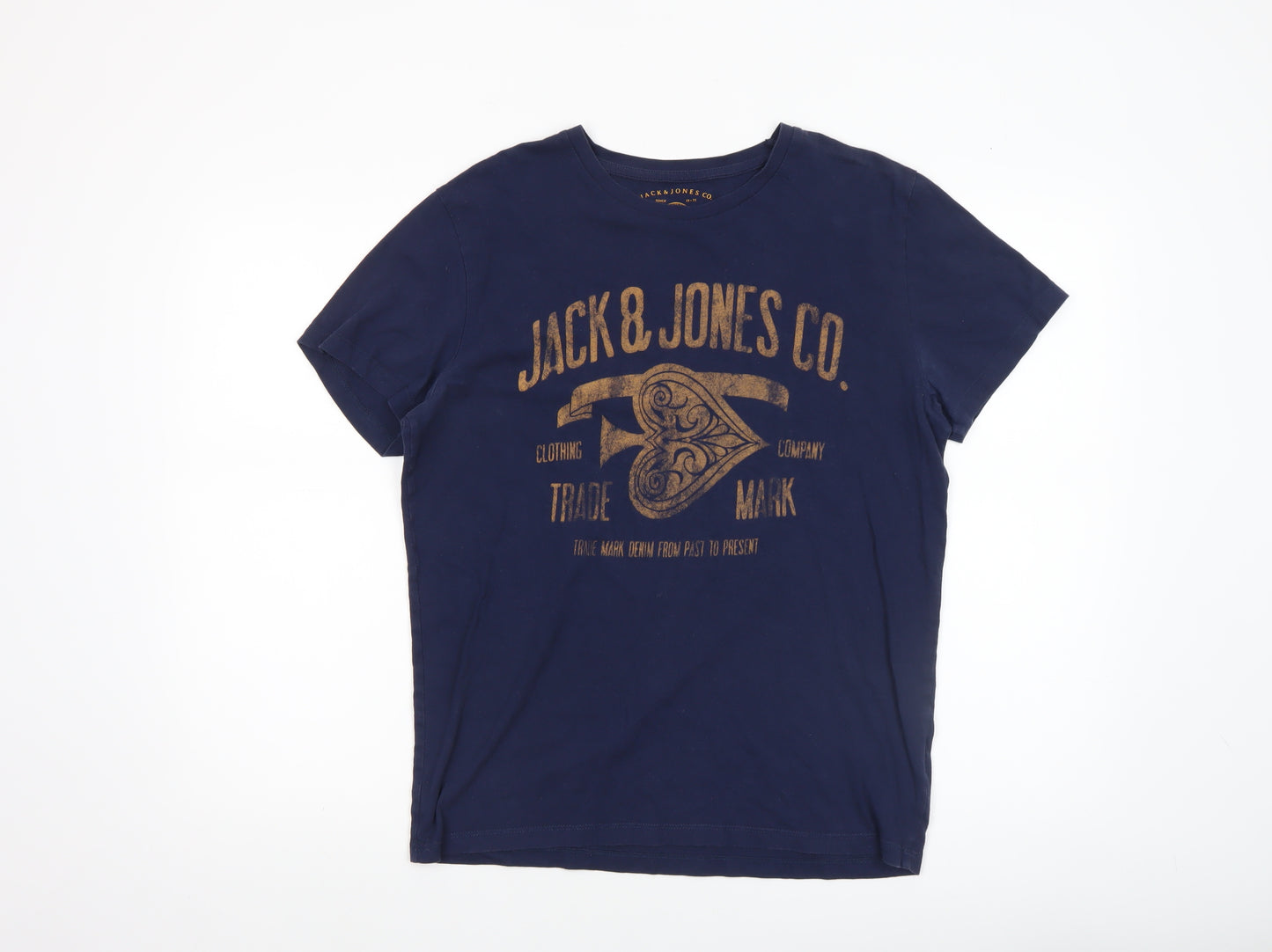 Jack & Jones Men's Blue Graphic Print Crew Neck Cotton T-Shirt Size S