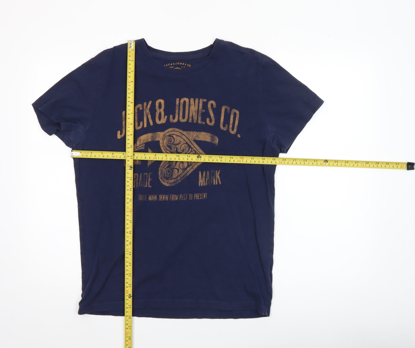 Jack & Jones Men's Blue Graphic Print Crew Neck Cotton T-Shirt Size S