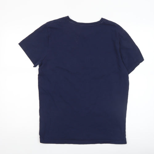 Jack & Jones Men's Blue Graphic Print Crew Neck Cotton T-Shirt Size S