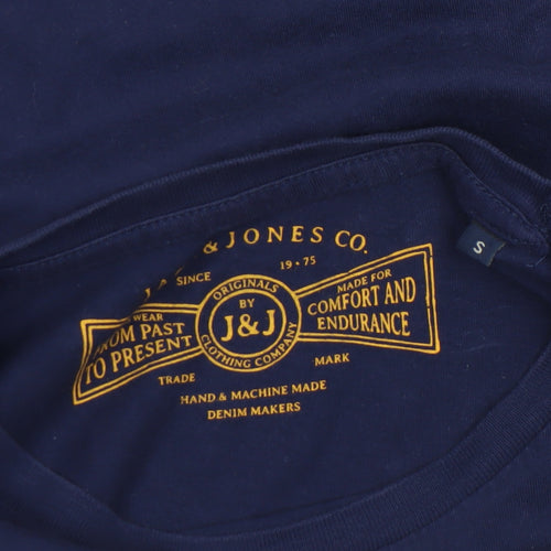 Jack & Jones Men's Blue Graphic Print Crew Neck Cotton T-Shirt Size S