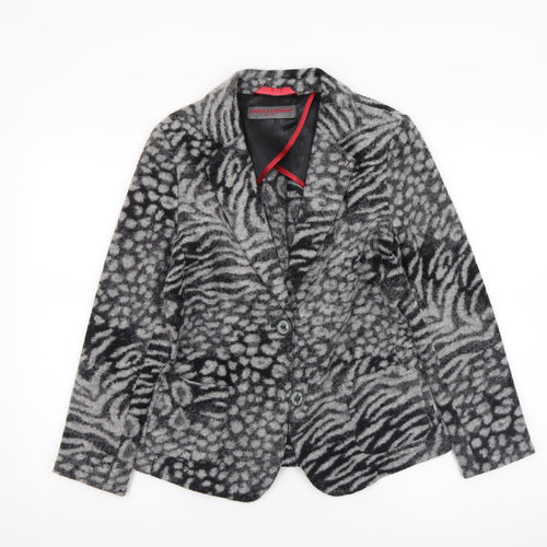 Frieda & Freddies Women Grey Animal Print Wool Blend Blazer Size 10