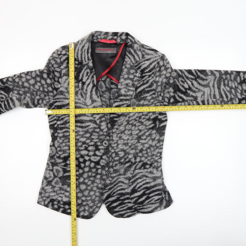 Frieda & Freddies Women Grey Animal Print Wool Blend Blazer Size 10