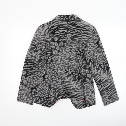Frieda & Freddies Women Grey Animal Print Wool Blend Blazer Size 10
