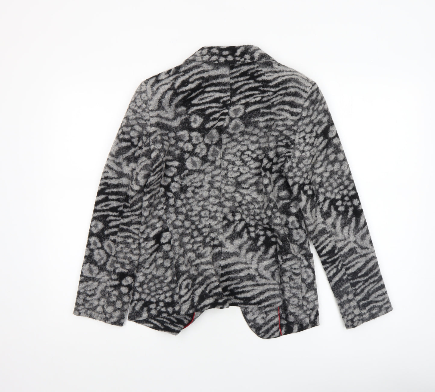 Frieda & Freddies Women Grey Animal Print Wool Blend Blazer Size 10