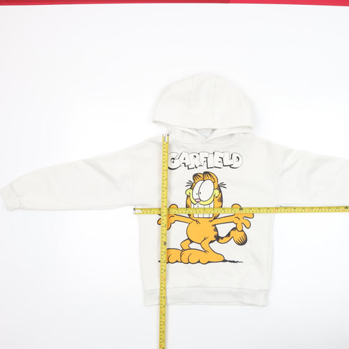 Garfield Boys White Pullover Hoodie 8-9 Years Graphic Print Cotton Blend