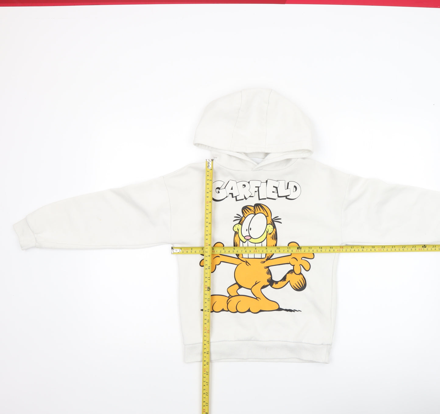 Garfield Boys White Pullover Hoodie 8-9 Years Graphic Print Cotton Blend