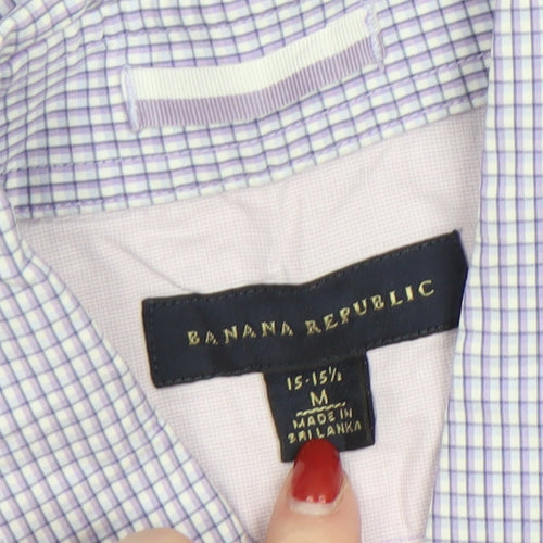 Banana Republic Men's Blue Check Short Sleeve Button-Up Shirt M
