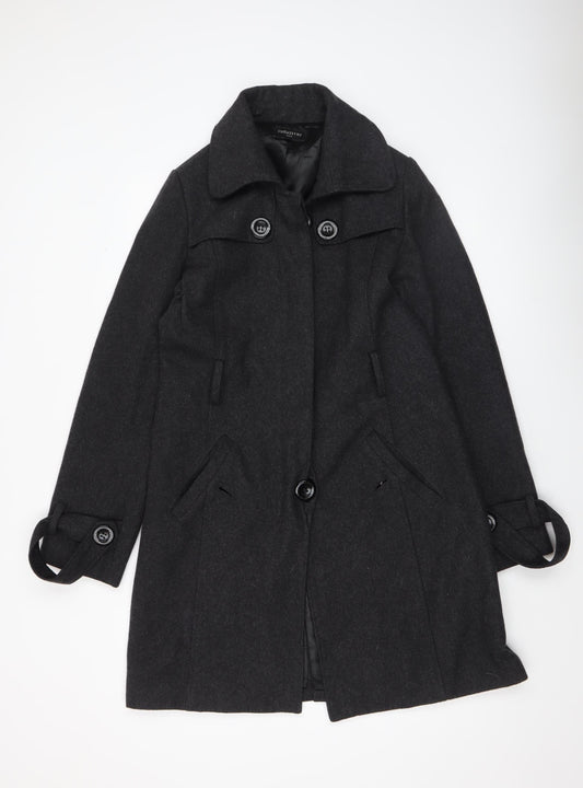 Chemistry Italia Women's Black Wool Blend Mid-Length Overcoat Size 14