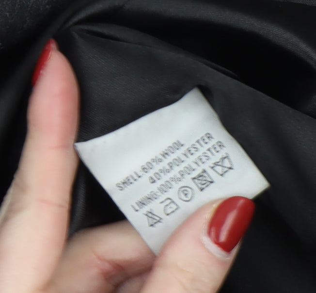 Chemistry Italia Women's Black Wool Blend Mid-Length Overcoat Size 14