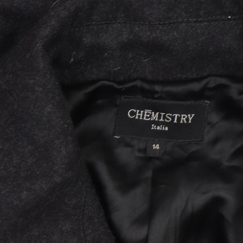 Chemistry Italia Women's Black Wool Blend Mid-Length Overcoat Size 14