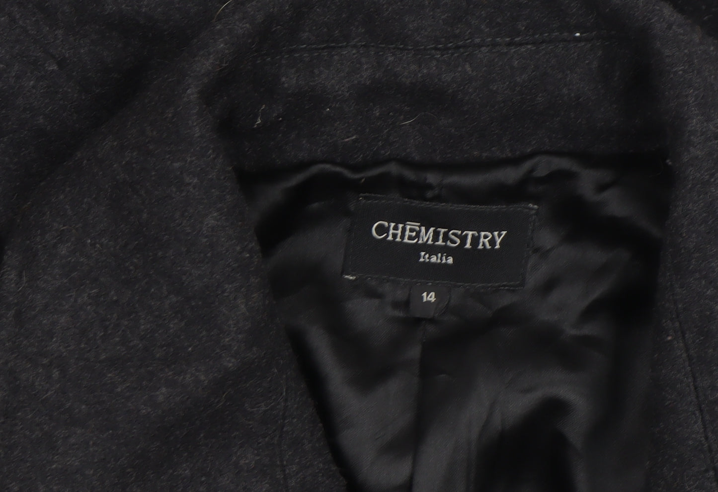 Chemistry Italia Women's Black Wool Blend Mid-Length Overcoat Size 14