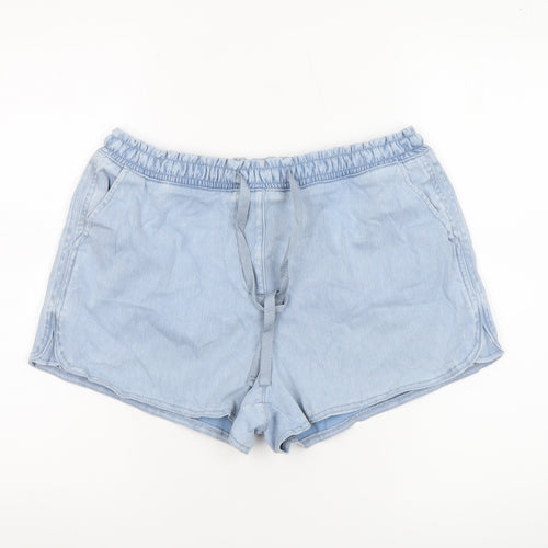 Next Women Blue Cotton Blend Drawstring Casual Shorts Size 14