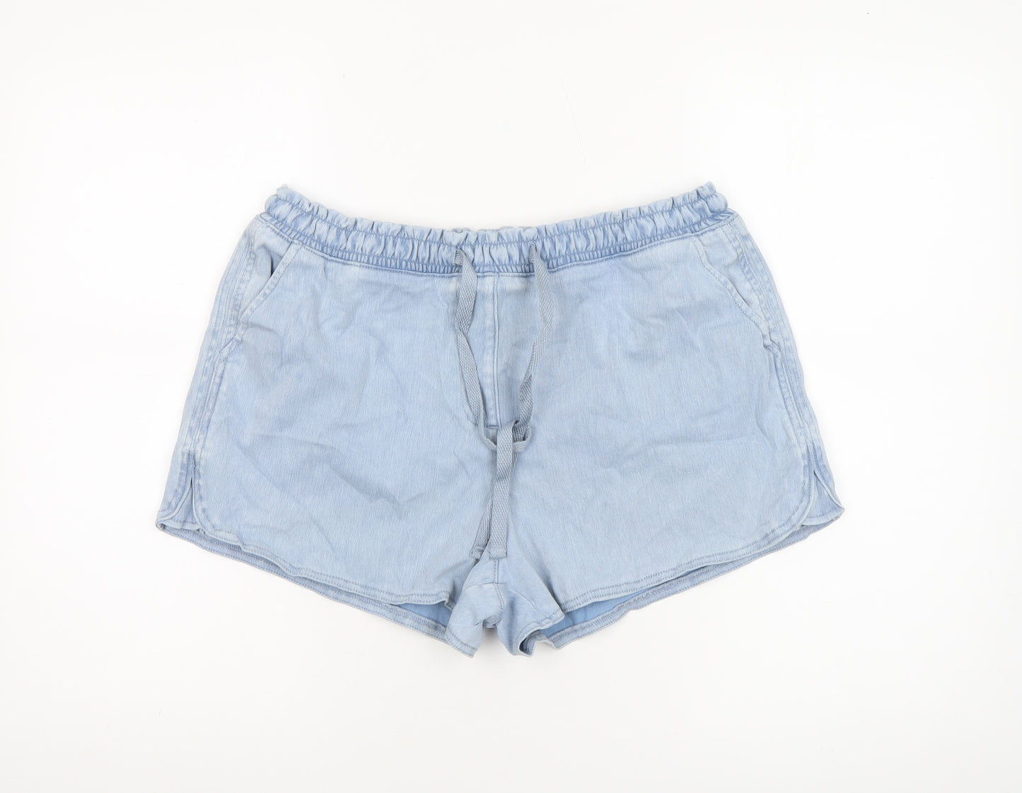 Next Women Blue Cotton Blend Drawstring Casual Shorts Size 14