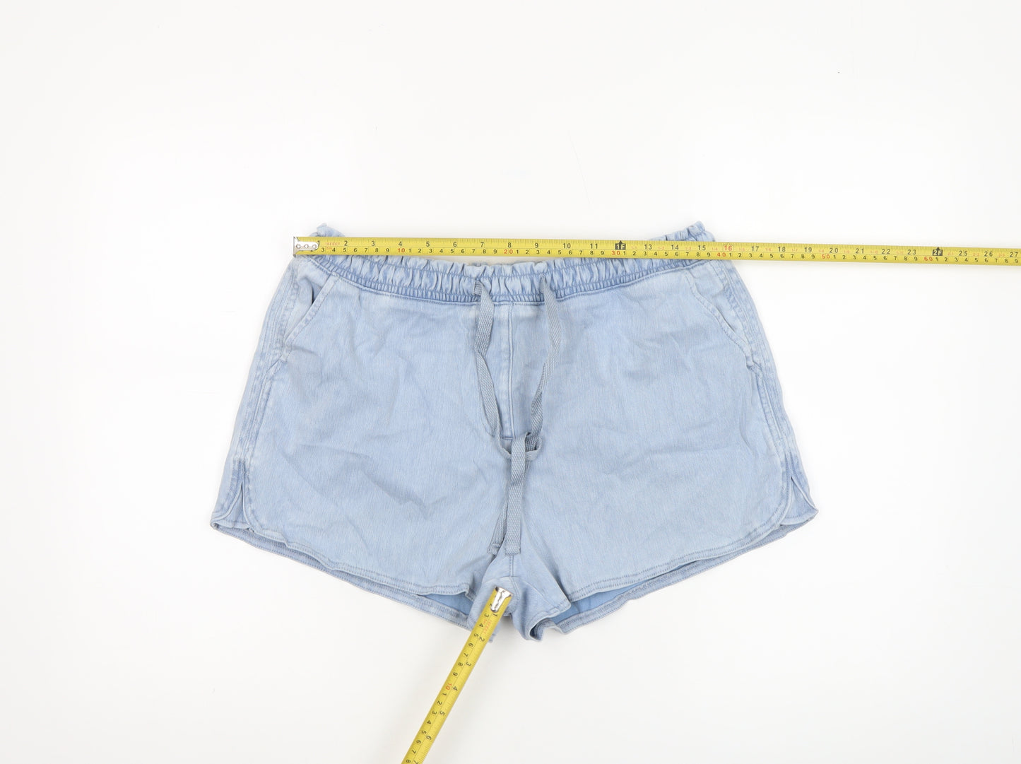 Next Women Blue Cotton Blend Drawstring Casual Shorts Size 14