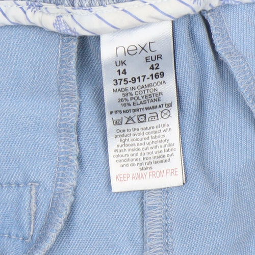 Next Women Blue Cotton Blend Drawstring Casual Shorts Size 14